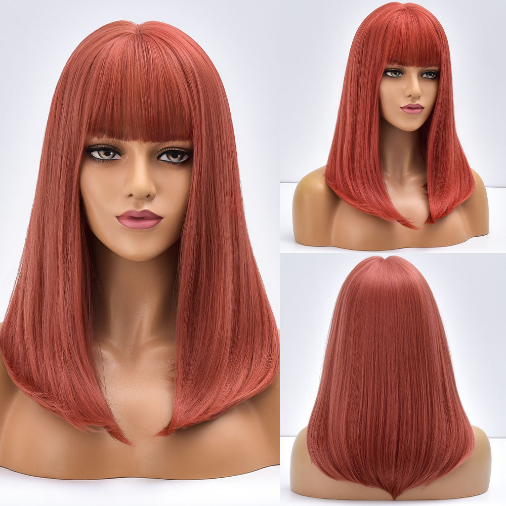 Blonde Ombre Long Straight Gold Synthetic Wig With Bangs For Black White Women image 6