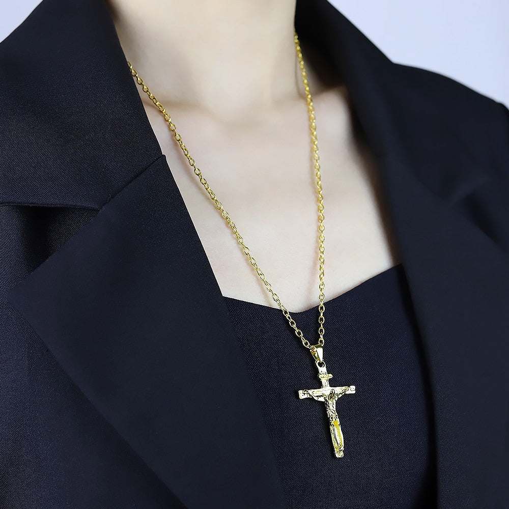 2022 Gold Christian Stainless Steel Pendant Necklace for Men Fashion Jewelry image 0
