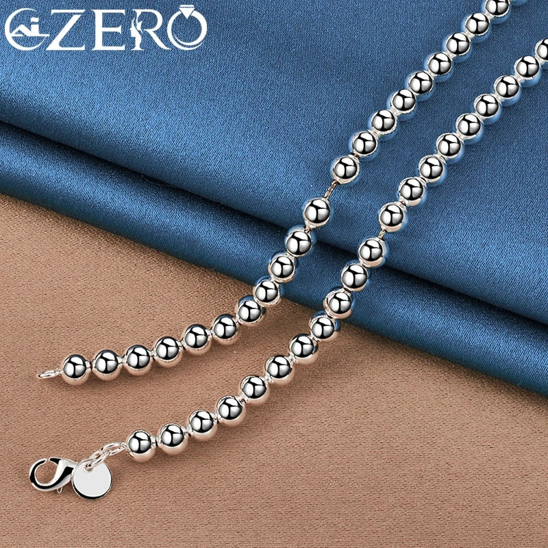 ALIZERO 24K Gold Necklaces 925 Sterling Silver Smooth 6MM Beads Necklace For Wo image 5