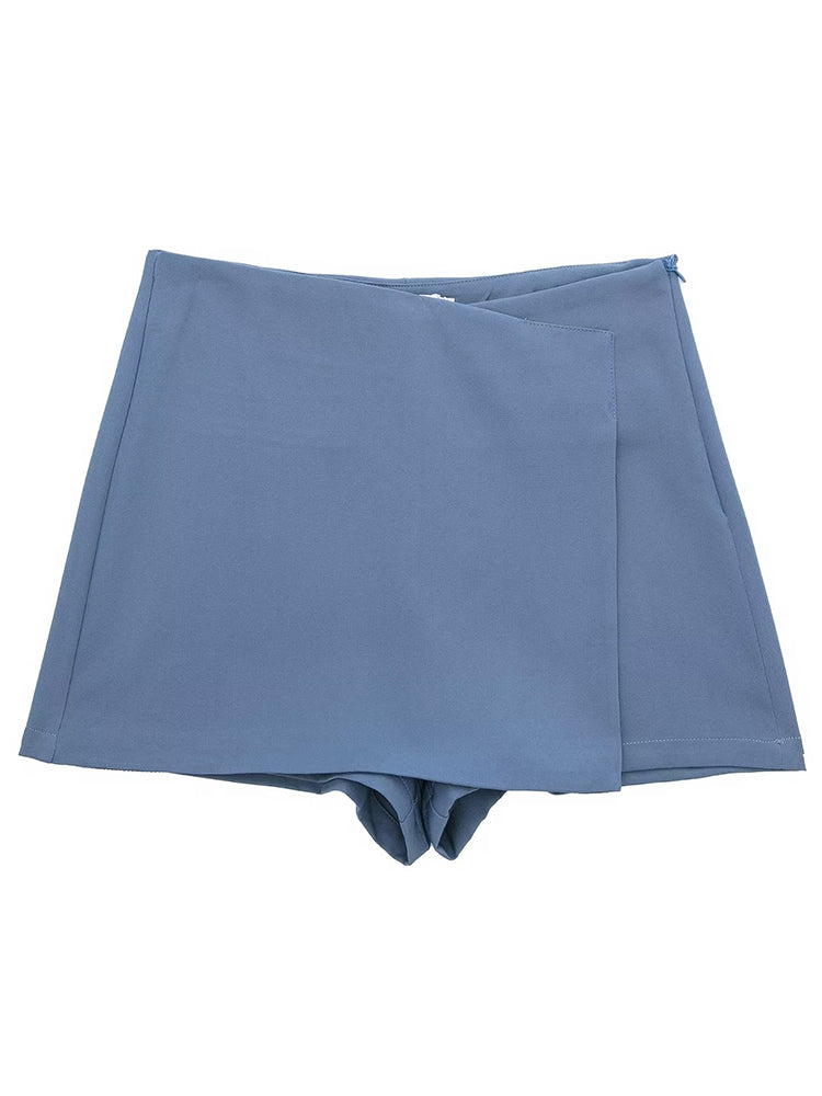 Willshela Women Fashion Solid Asymmetrical Side Zipper Skirts Shorts Vintage Hi image 3
