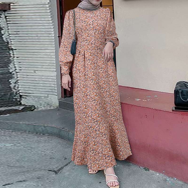 Women Floral Printed Muslim Dress Bohemian Sundress Elegant Abaya ZANZEA Fashio image 2