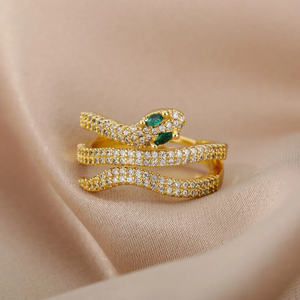 Stainless Steel Snake Rings For Women Men Gold Plated Open Adjustable Zircon Ri image 3