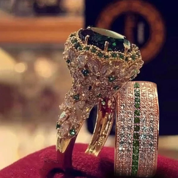 Elegant Gold Color Hip Hop Ring for Women Fashion Inlaid Zircon Red Stones Wed image 2