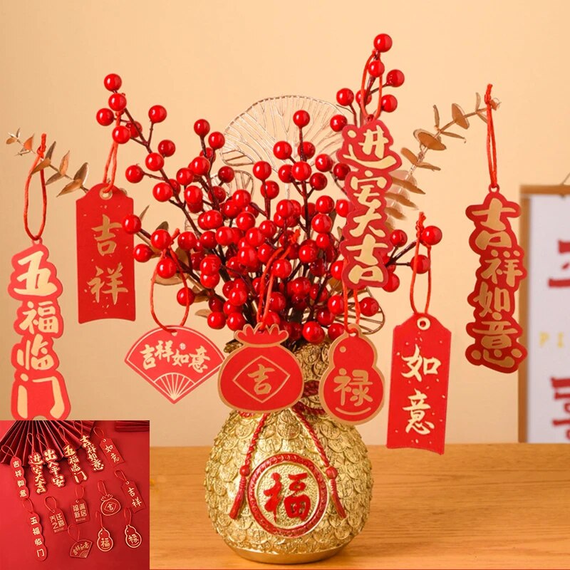 2024 Chinese New Year Decoration Red Fortune Fruit Artificial Golden Eucalyptus image 3