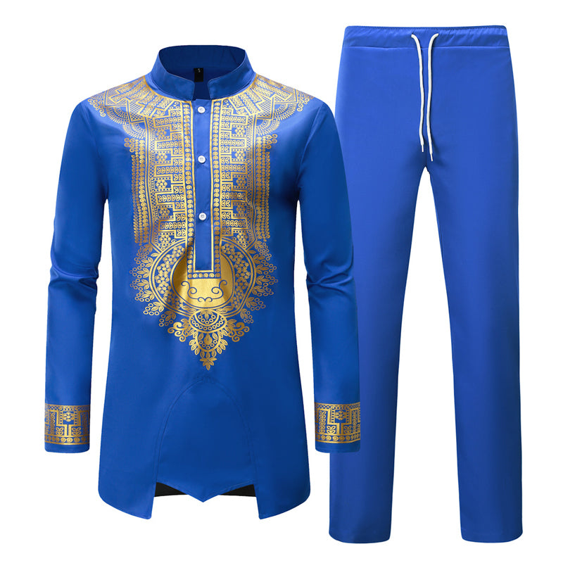 White African 2 Piece Set for Men Long Sleeve Mandarin Collar Shirts and Pants image 4