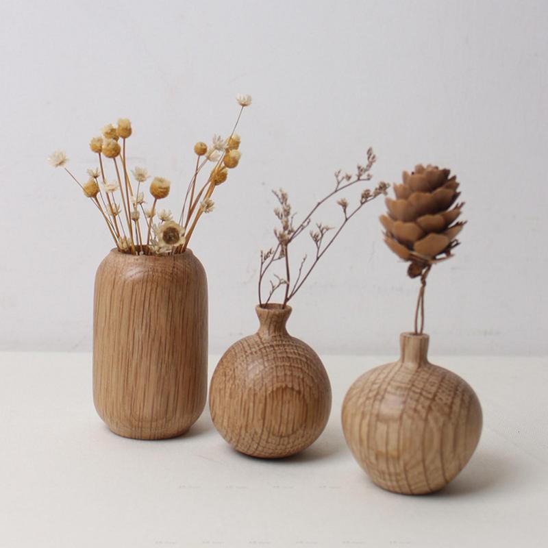Rustic Wood Vase Table Flower Stand Vase Ornament Handmade Techniques Vase Deco image 6