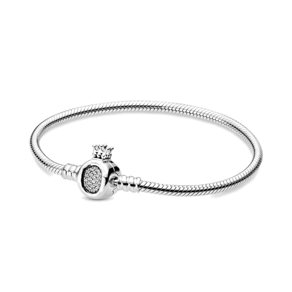 Fashionable 925 Silver Plating Moments Gold Round Clasp Snake Chain Bracelet Fi image 10