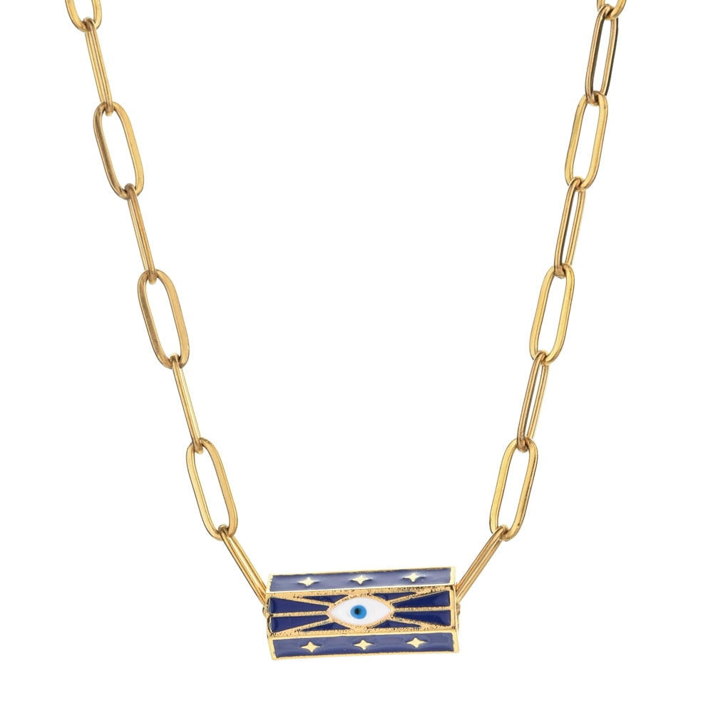 ZMZY Boho Clip Necklace For Women Stainless Steel Chain Gold Color Eye Pendant image 2