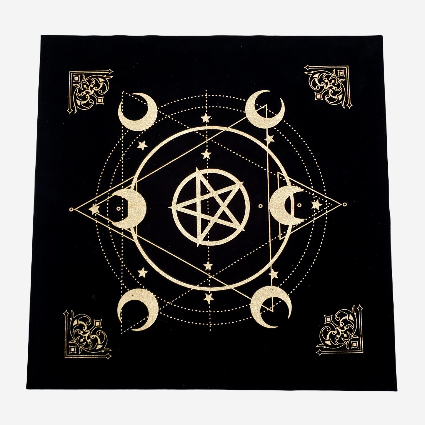 Art Altar Cloth 49x49cm, Black Gold Pentagram, Moon Universe Witchcraft Instead image 1