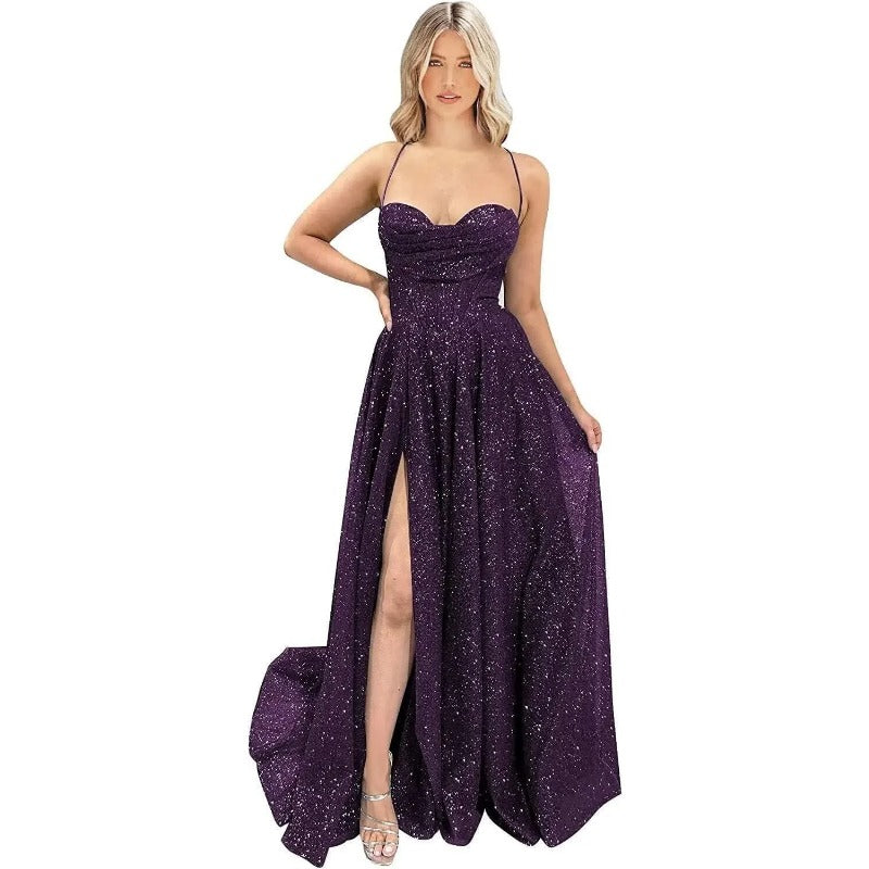 Wakuta Shiny Spaghetti Straps Sequin Prom Dress for Women 2024 Sexy Sweetheart image 3