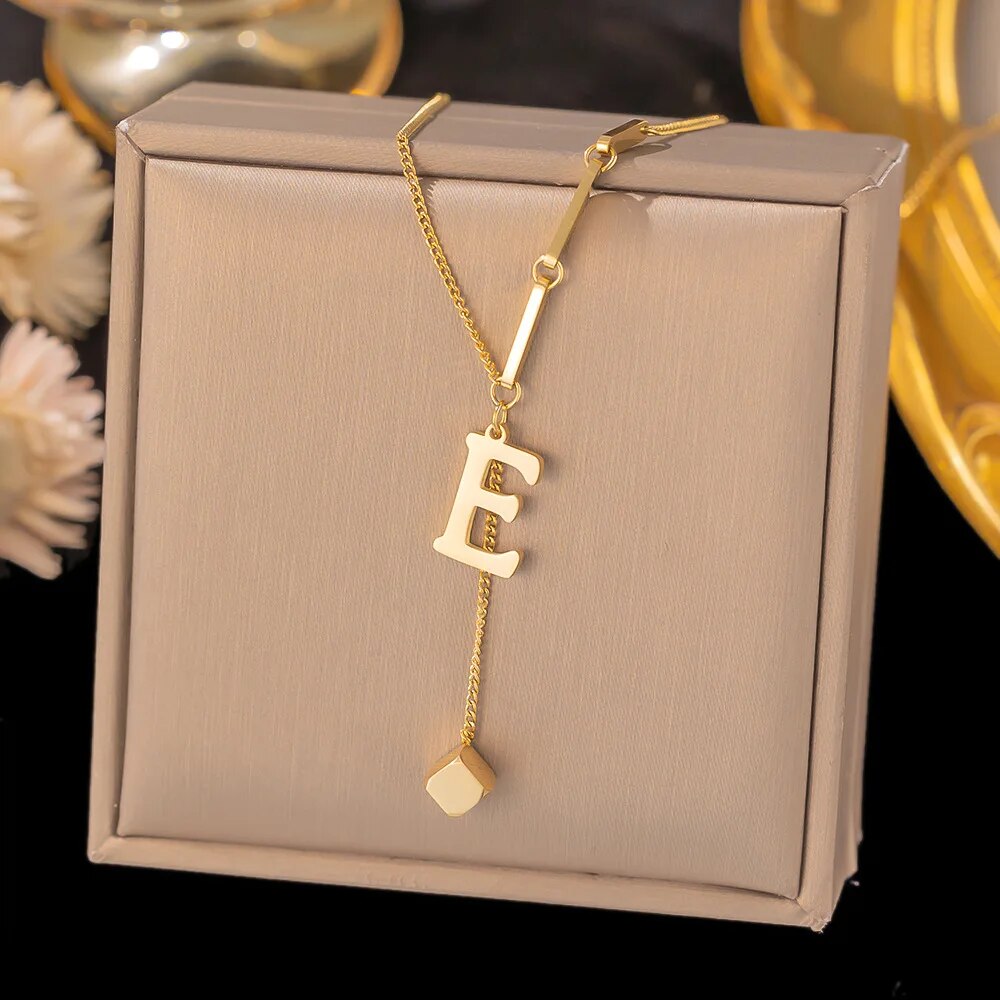 Stainless Steel Initial Letter Necklace For Women Gold Color 26 Alphabet Pendan image 4
