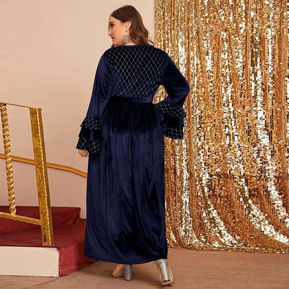 Plus Size Women's Velvet Clothing Winter Bronzing Flare Sleeve Gold Casual Dres image 8