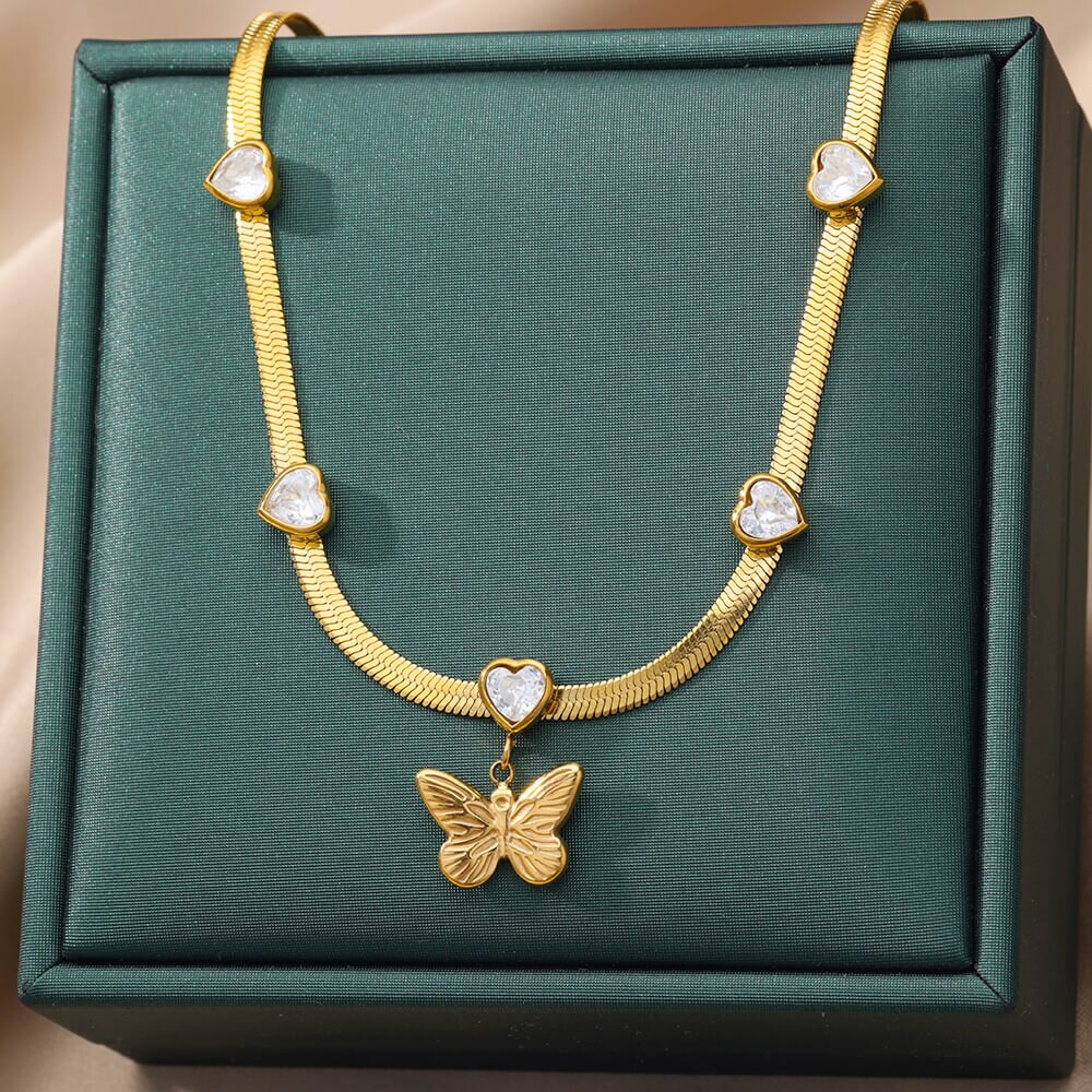 Cubic Zircon Heart Pendant Necklace for Women Staineless Steel Gold Plated image 3