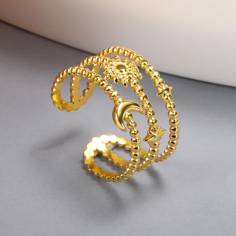 Trend Gold Color Opal Rings For Women Classic Round Cute Personalized Open Rin image 3