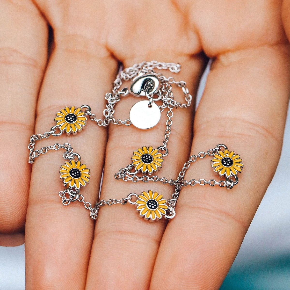 Bohemian Sunflower Necklace for Women Cute Gold Plated Enamel Daisy Choker Neck image 3