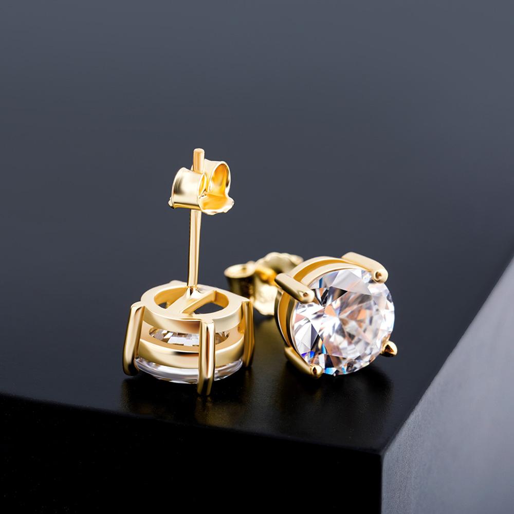 JINAO 4.6.8MM Round Cut CZ Stud Earrings Gold 925 Sterling Silver Jewelry Hip H image 3