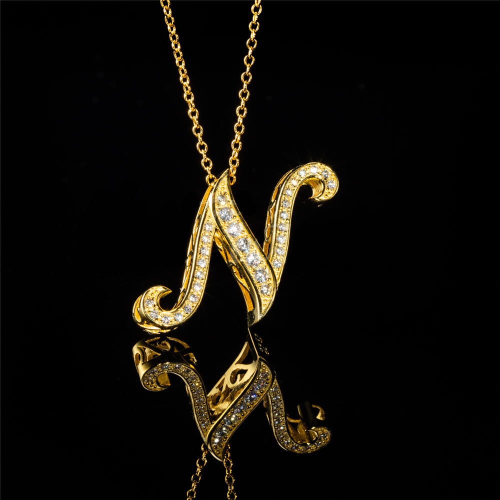 ANDYWEN 925 Sterling Silver Gold Long Chain Alphabet 26 Leter A W Pendant K H I image 9