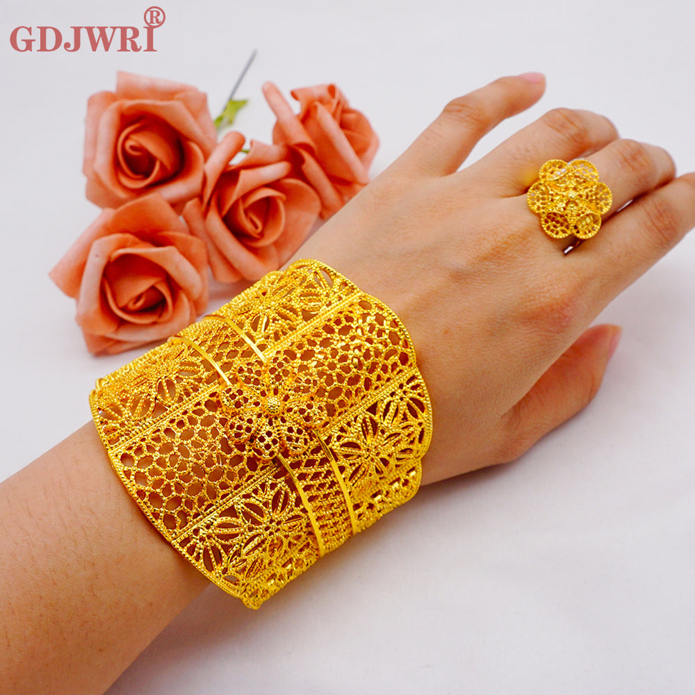 New Arrival Luxury Dubai Wide Bangle For Women Gold Color African Bracelets&Ban image 5