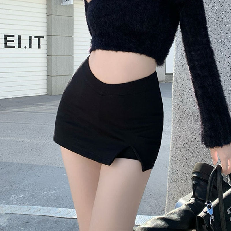 Gidyq Women Cute Split Shorts Skirt Summer Korean High Waist Office Ladies Mini image 4