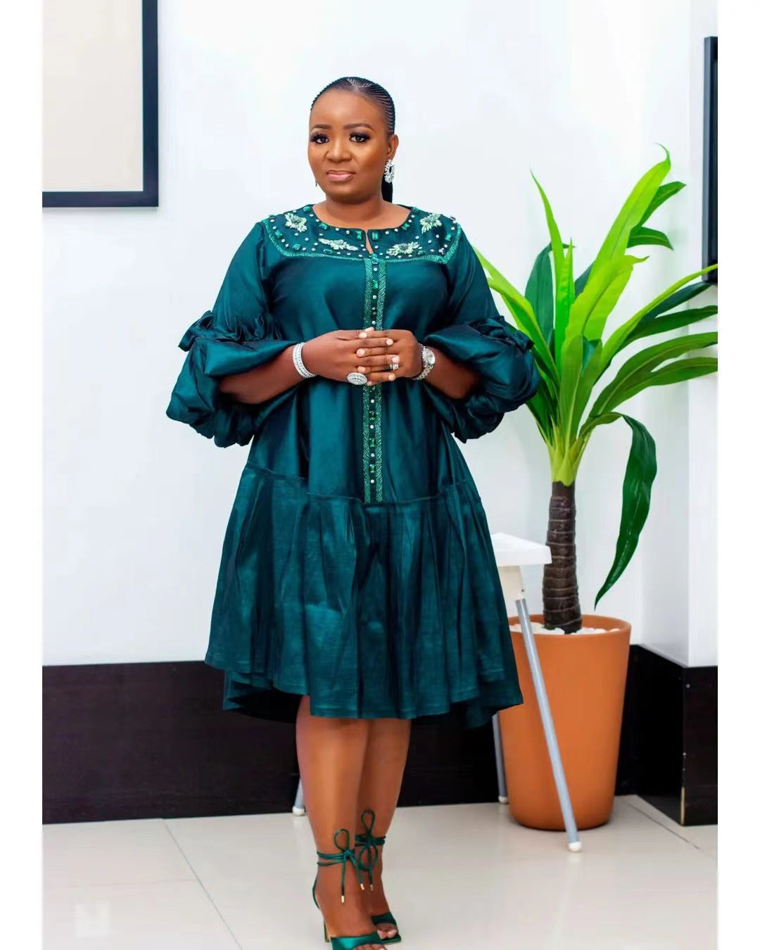 Dashiki African Dresses for Women Summer Elegant African Half Sleeve V-neck Pol image 0