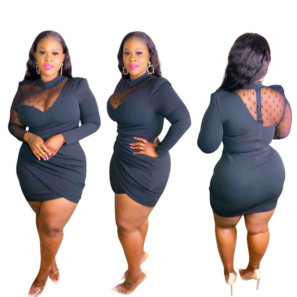 Plus Size Women Party Dresses See Through Patchwork Mesh Dress Lady Fashion Eleg image 10