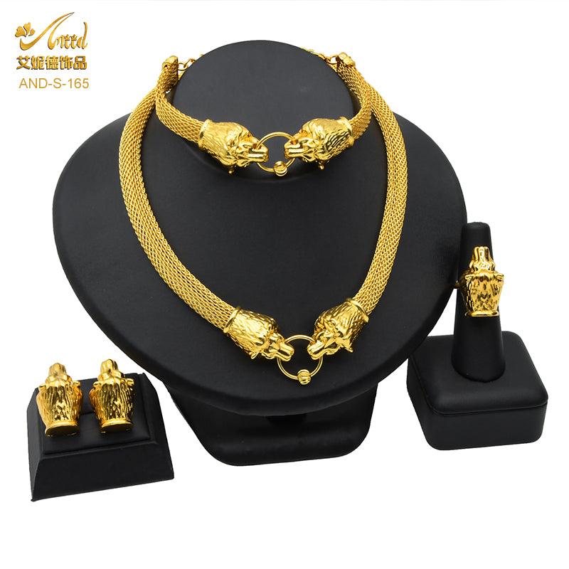ANIID Luxury Indian Jewelry Sets for Women Party Dubai 24K Gold Color Necklace image 9