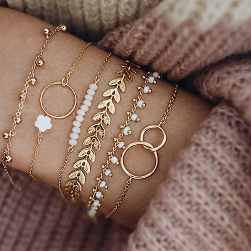 Bohemian Gold Color Tassel Bracelets for Women Girls Boho Jewelry Geometric Lea image 1