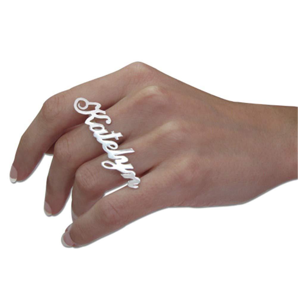 Hot Sell Gold Plated Two Finger Personalized Custom Name Ring For Women Gift image 5