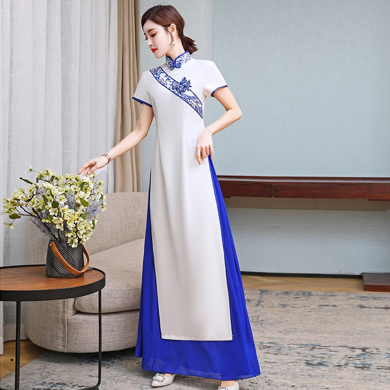 Ao Dai Dress 2020 Summer New Vietnam Dress Women Elegant Cheongsam Folk Chinese image 2