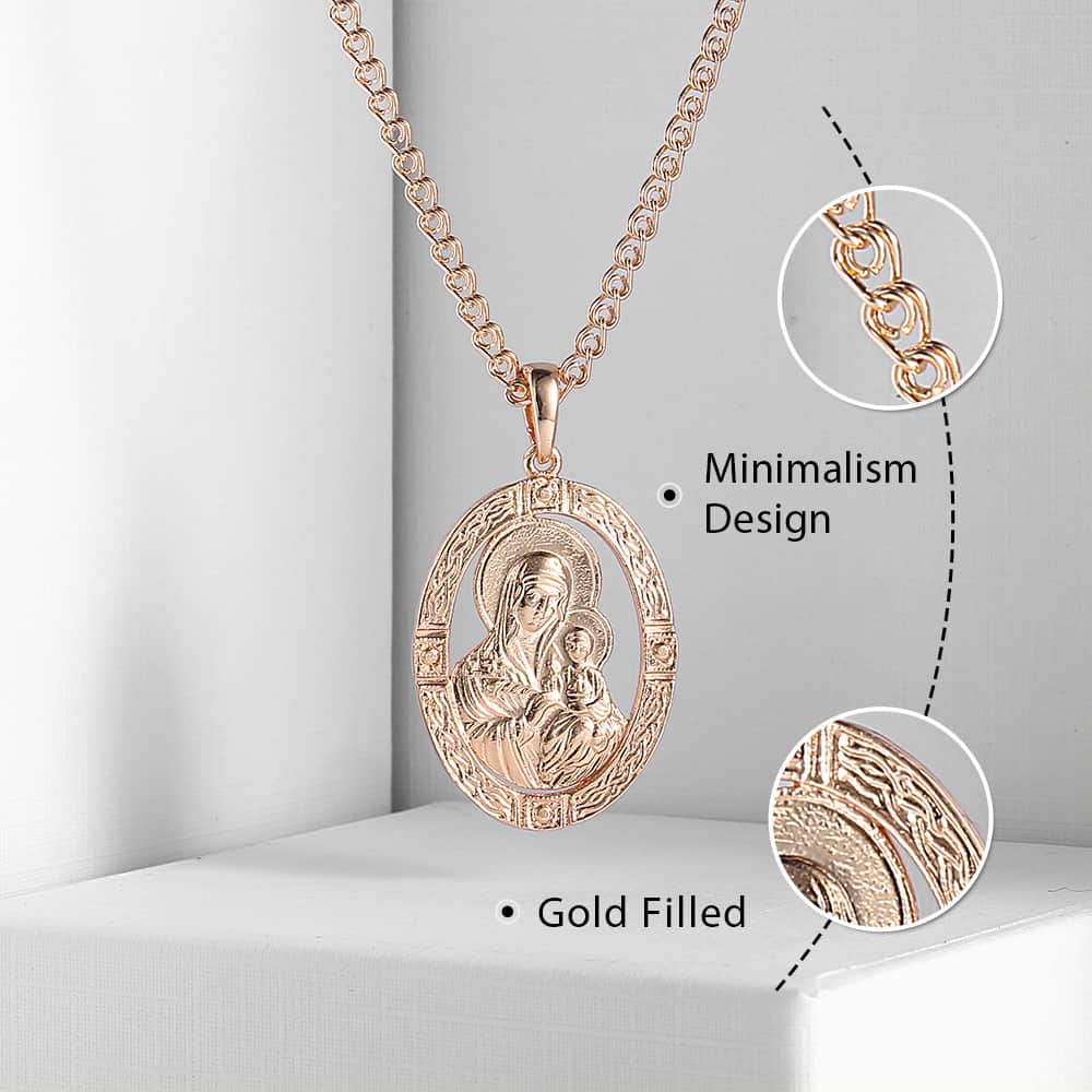 Virgin Mary Pendant 585 Rose Gold Color Necklace For Women Men Prayer Jesus image 9