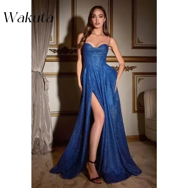 Wakuta Shiny Spaghetti Straps Sequin Prom Dress for Women 2024 Sexy Sweetheart image 7