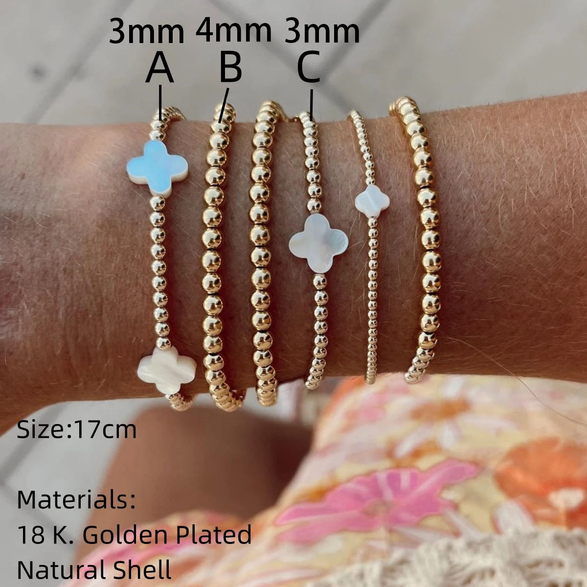 Vlen Shell Flower Bracelet for Women Fashion Lucky Jewelry Gold Plated 18 K Bea image 2