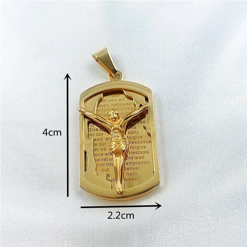 Mens Stainless Steel Bracelet Gold Color Cuban Chain Jesus Cross Bracelet Man image 7