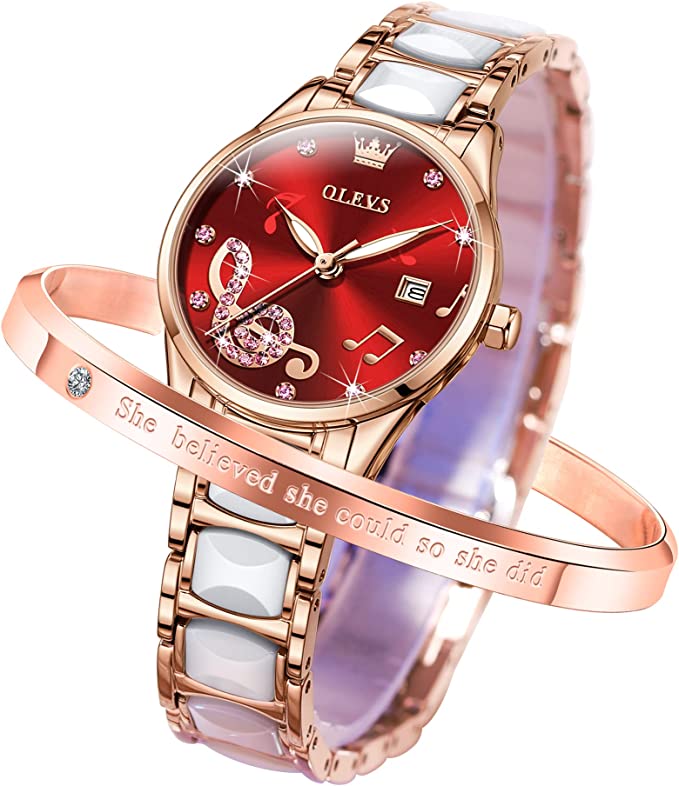 OLEVS Women Wrist Watches Rose Gold Elegant Ceramic Watchstrap Ladies image 0