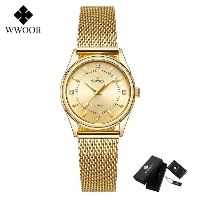 2022 WWOOR Fashion Brand Ladies Watches Luxury Diamond Rose Gold Women Bracelet image 2