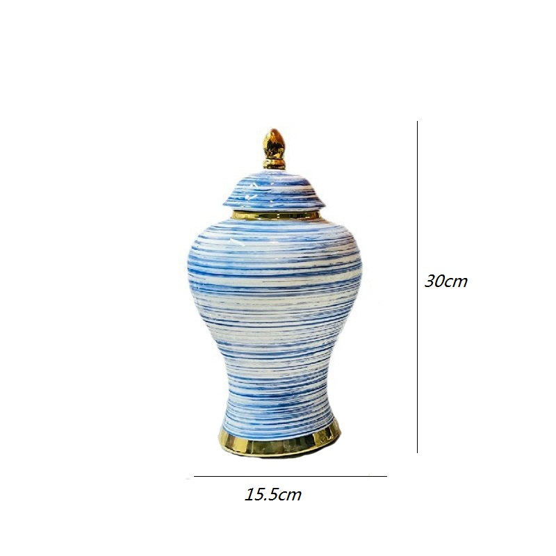 Light luxury retro electroplated gold handmade blue thread general jar vase, ne image 0