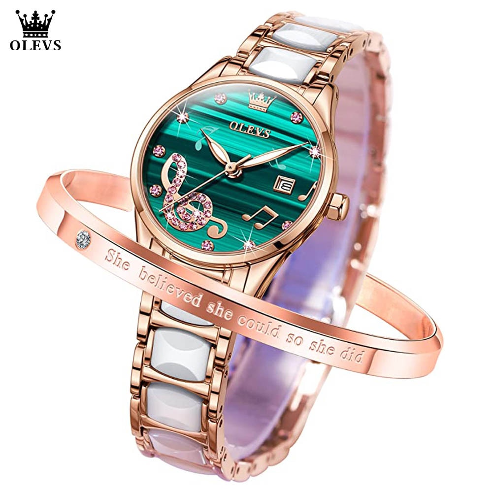 OLEVS Women Wrist Watches Rose Gold Elegant Ceramic Watchstrap Ladies image 12