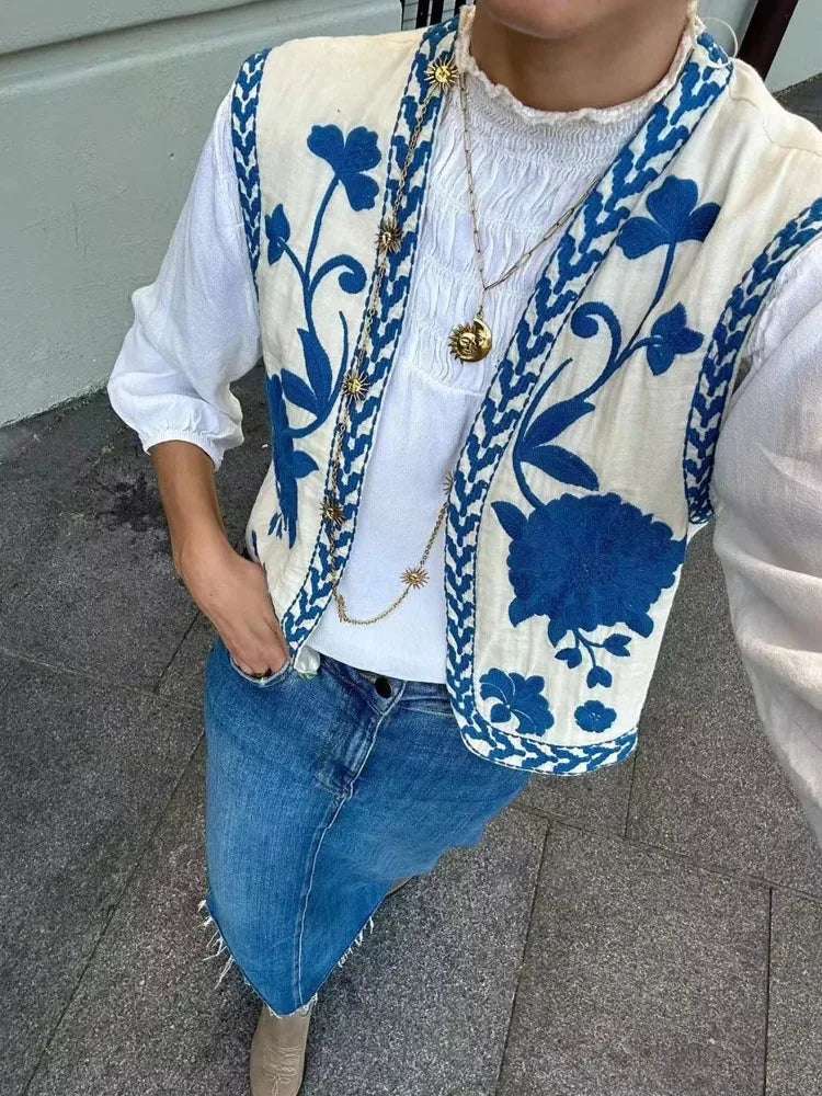 TRAF 2024 Woman Sleeveless Embroidered Vest for Women Fashion Floral Embroidere image 6