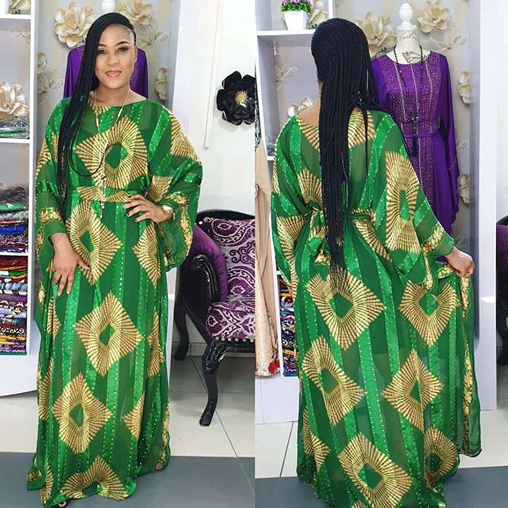 New Evening Party African Dresses For Women Muslim Fashion Geometry Print Strip image 1