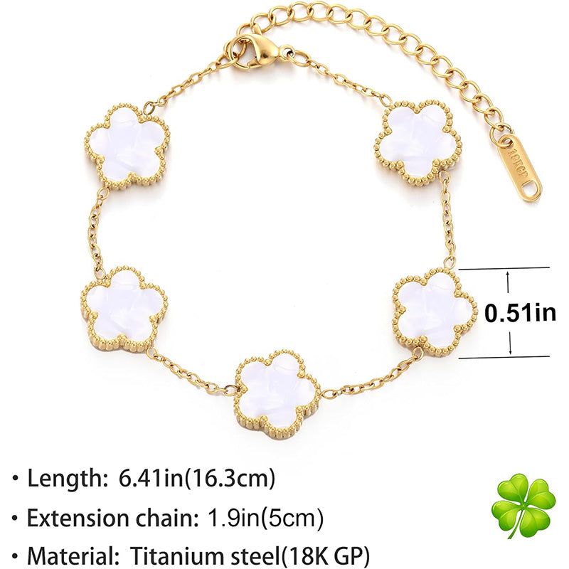 Elegant Double Sided Clover Bracelet 14K Gold Plated Stainless Steel Lucky Blac image 17