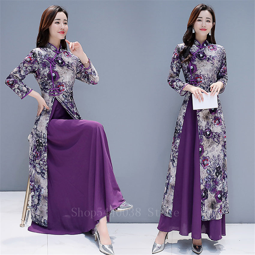 Traditional Vietnam Woman Retro Ao Dai Elegant Chinese Style Cheongsam Vintage image 3