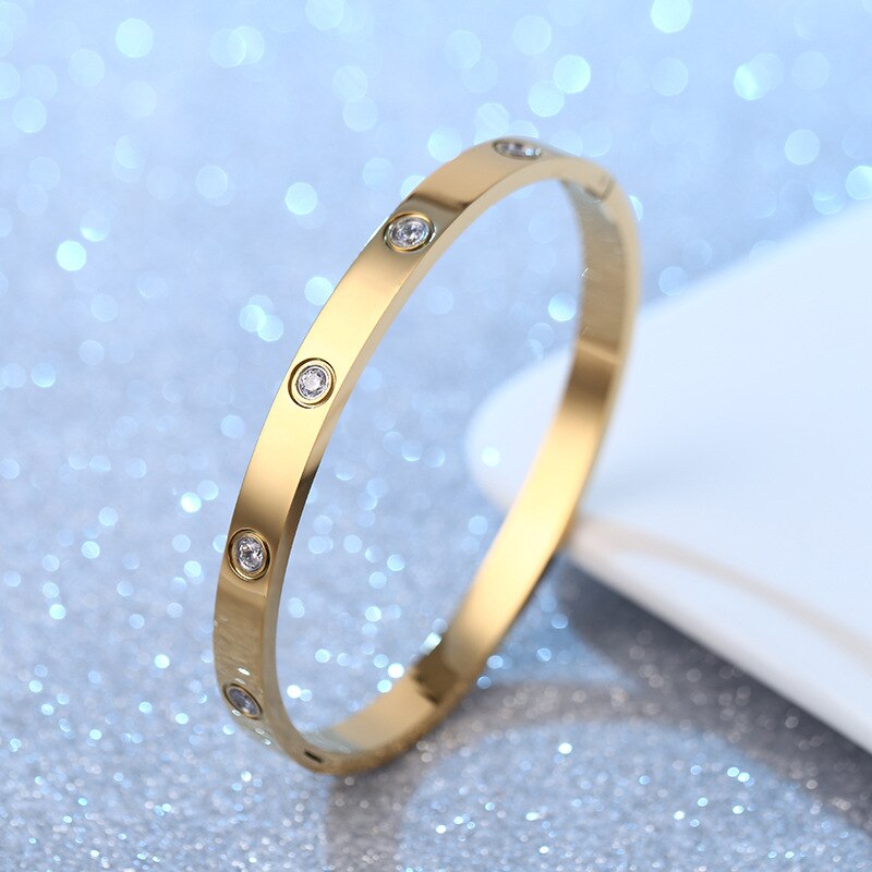 Stainless Steel Bracelets Woman Bangle Bangles for Woman Golden Love Crystal We image 6