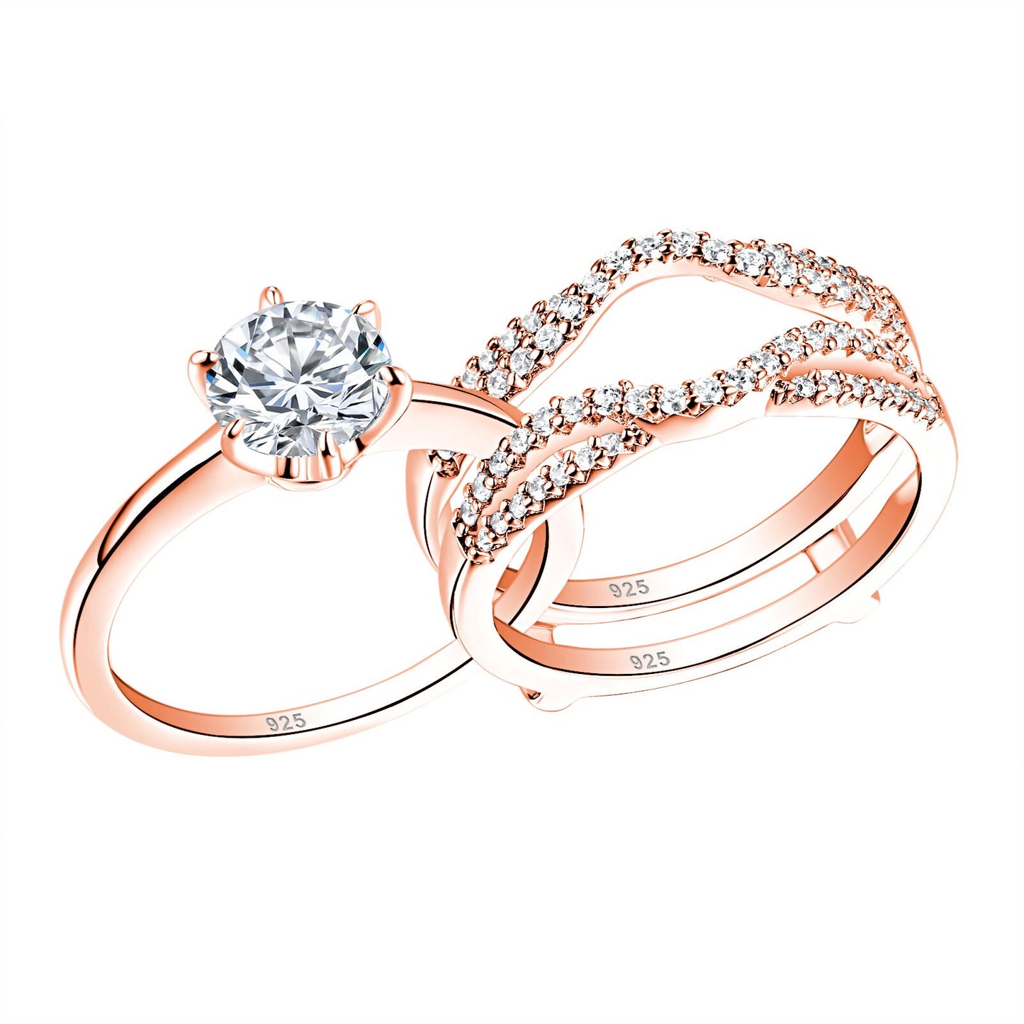 Newshe Yellow Gold Color 925 Silver Solitaire Brilliant Round Engagement Rings image 3