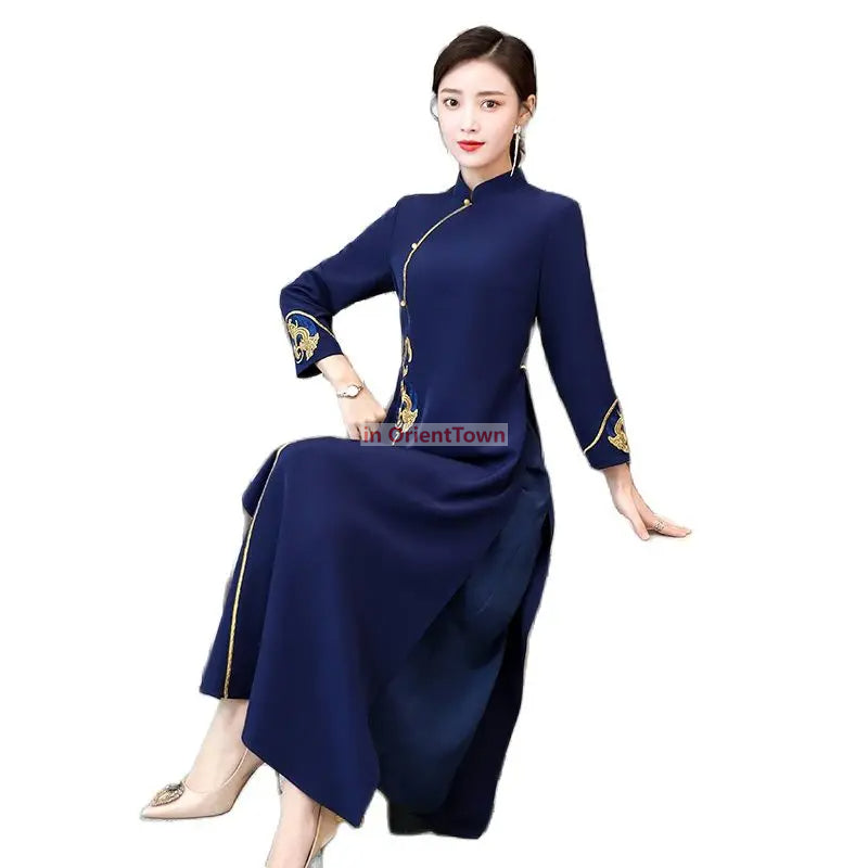 Asian Gown Women Dress Spring Autumn Full Sleeve Ladies Improved Cheongsam AO D image 4