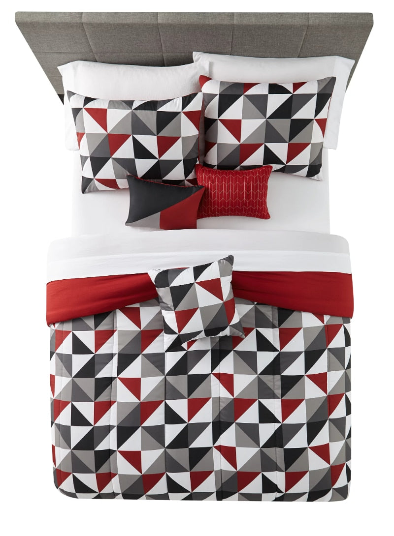 Mainstays 10PCS Red Geometric Bed in a Bag Bedding Set with Sheets and 3 Dec Pi image 2