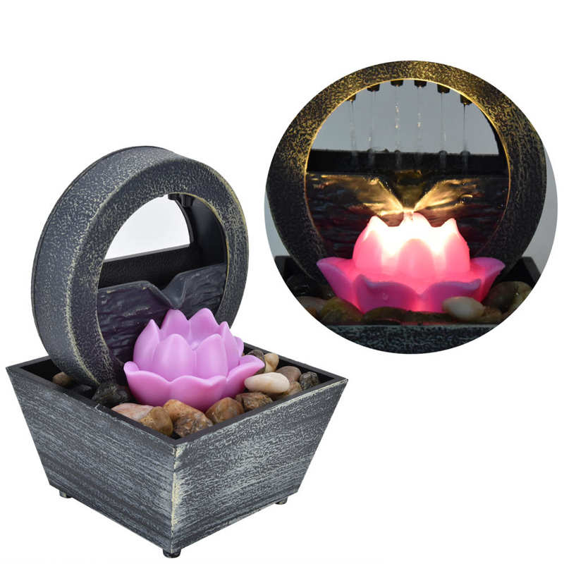 3V USB Plastic Flower Water Fountain LED Tabletop Fountain with Stones for Home image 3