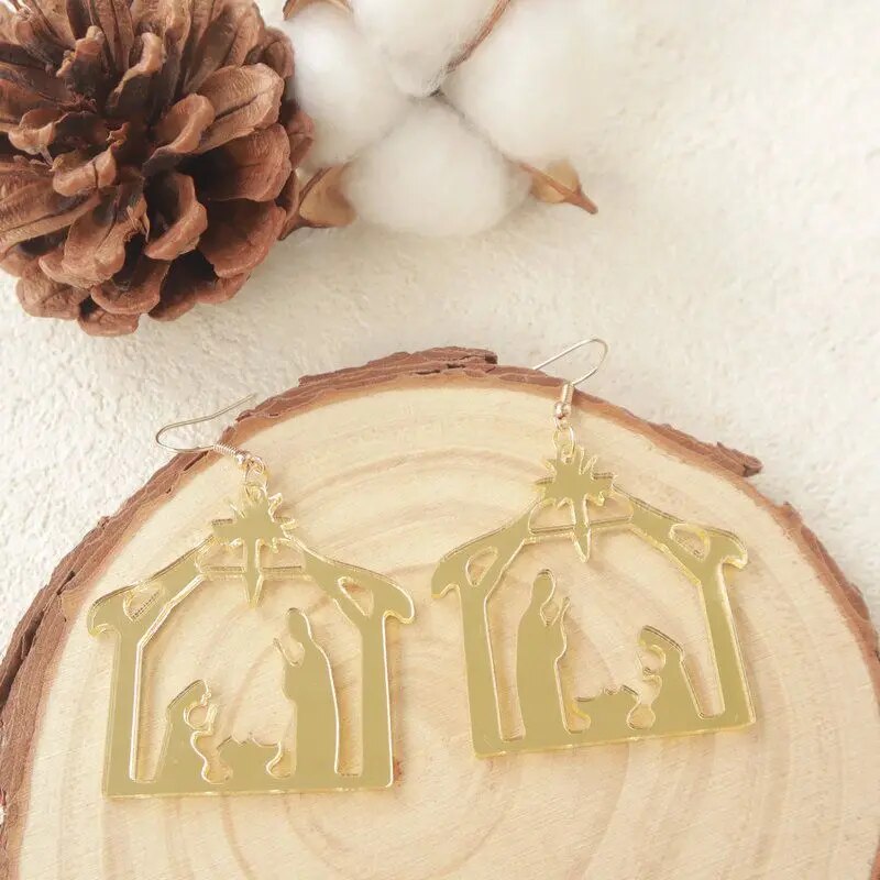 Festival Christmas Gold Color God Jesus Acrylic Pendant Earrings European Punk image 1