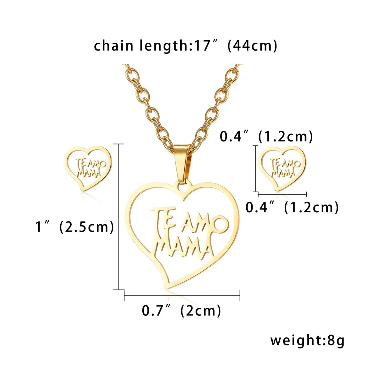 Stainless Steel Gold Color I Love MAMA Letter Necklace Earrings Set For Women H image 2