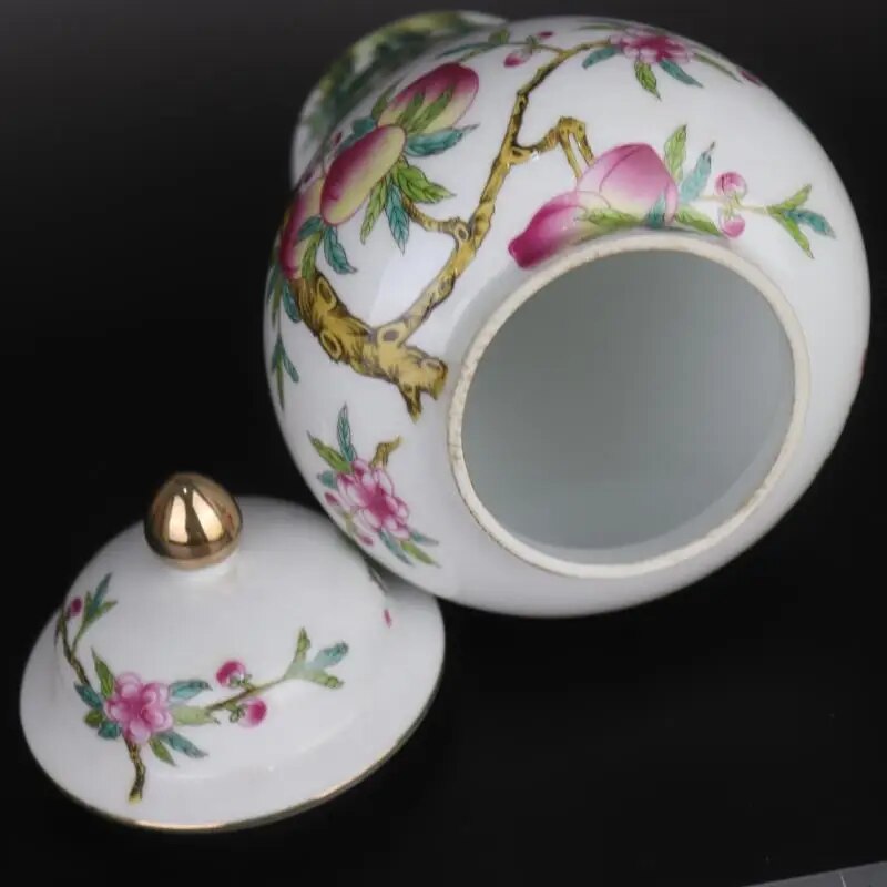 White Chinese Lidded Vase Crane Longevity Peach Chinese Vase With Peaches Gold image 5