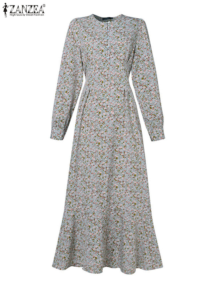 Women Floral Printed Muslim Dress Bohemian Sundress Elegant Abaya ZANZEA Fashio image 9